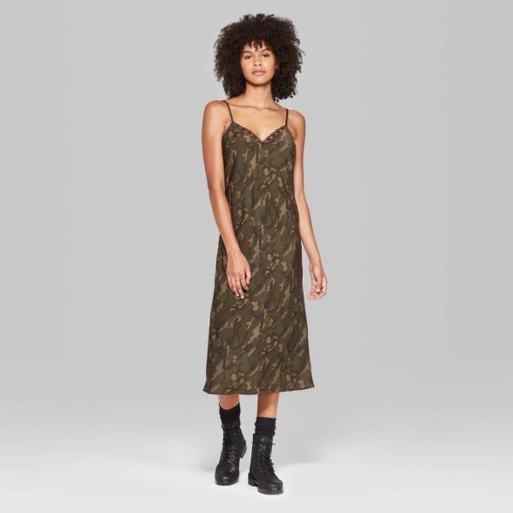 Wild Fable Camo Sleeveless V-Neck Midi Slip Dress